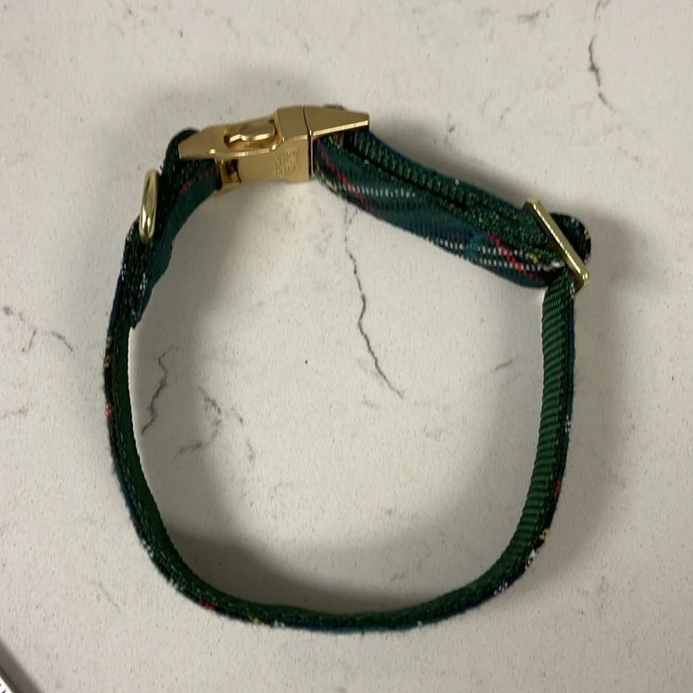Holly Jolly Green Plaid Flannel Dog Collar Gold-tone Hardware Small-Medium X-MAS